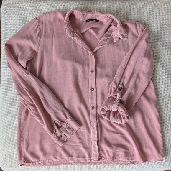 Stradivarius, Linen-like Blush Pink Roll-up Sleeve Blouse, Size L - Picture 7 of 14